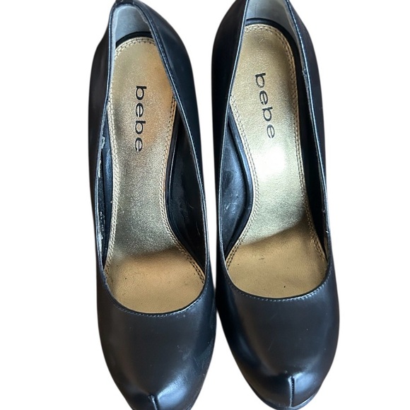 Bebe Platform Heels Size 8 M Black Leather - Picture 2 of 7